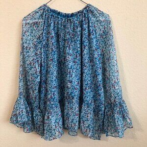 Textile Blouse Floral Sheer Cottagecore Blue